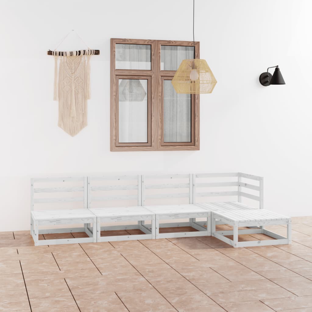 Set Divani da Giardino 5 pz Bianco in Legno Massello di Pino