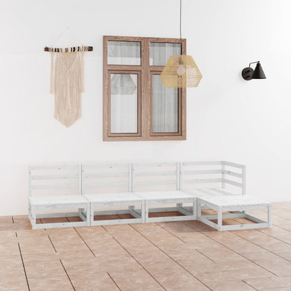 Set Divani da Giardino 5 pz Bianco in Legno Massello di Pino
