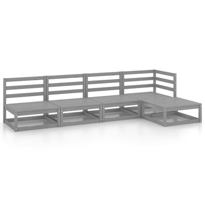 Set Divani da Giardino 5 pz Grigio in Legno Massello di Pino