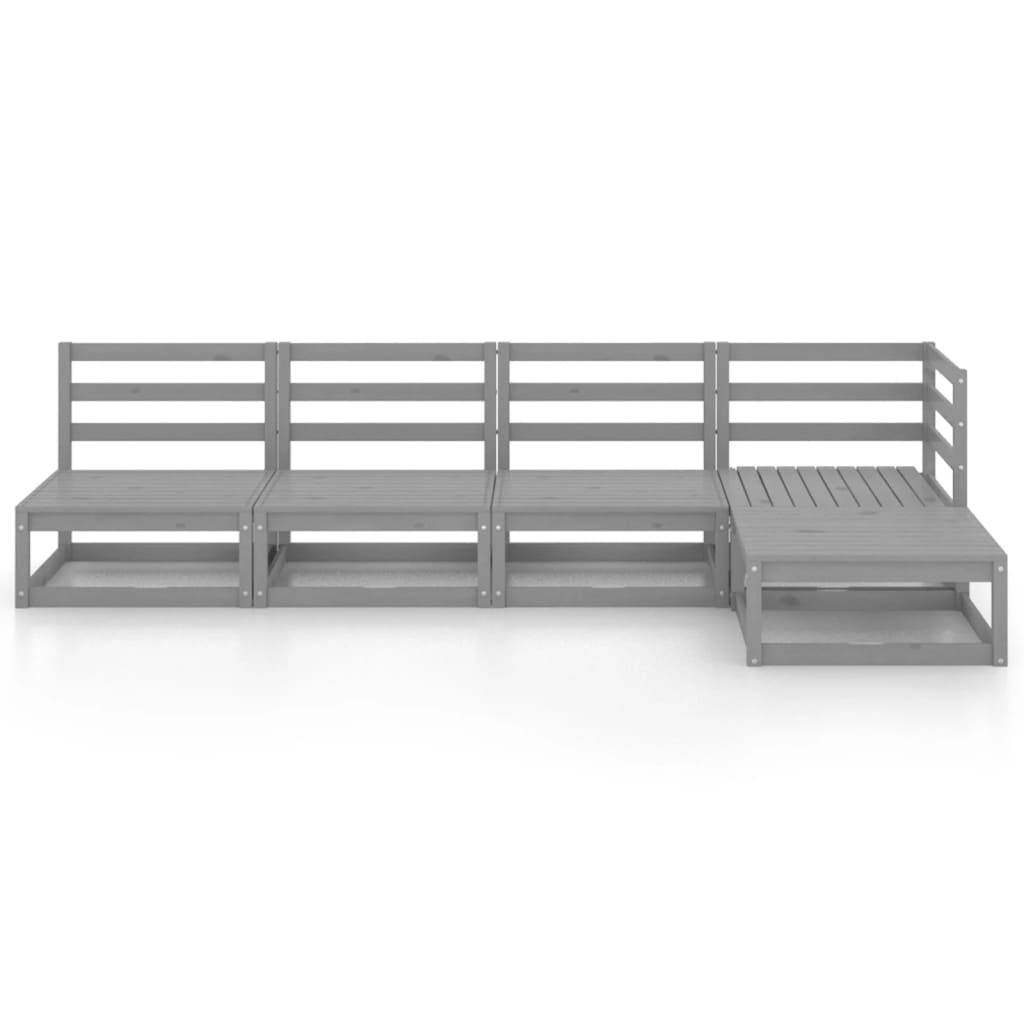 Set Divani da Giardino 5 pz Grigio in Legno Massello di Pino