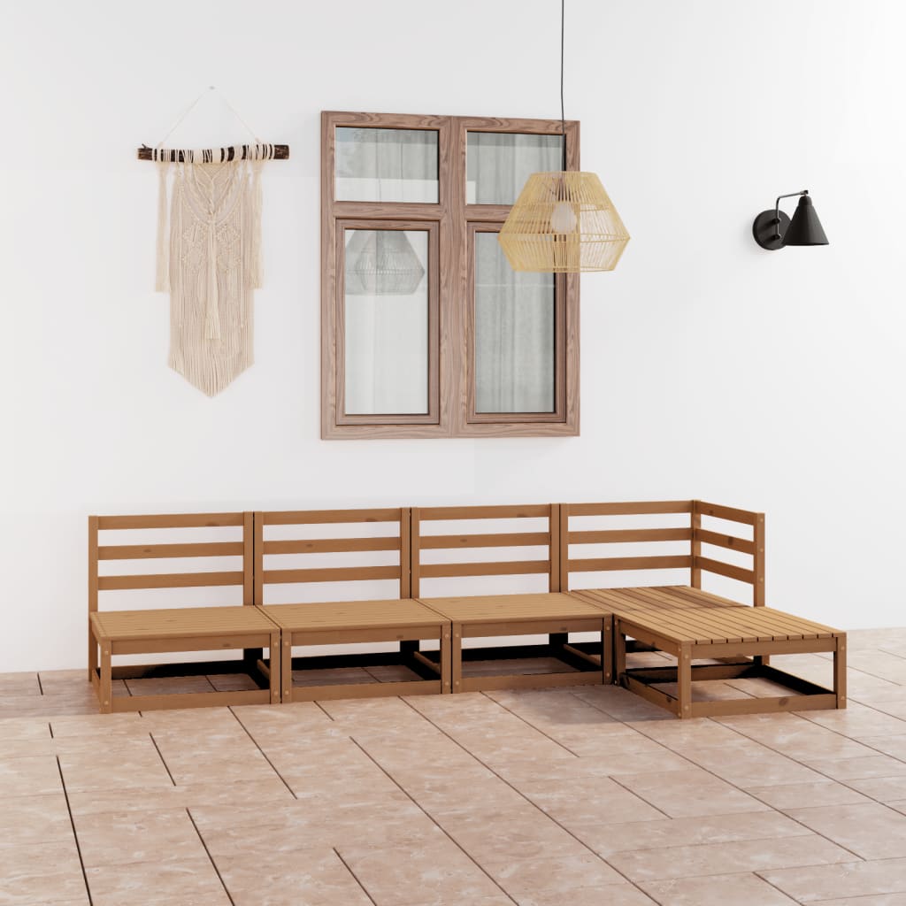 Set Salotto da Giardino 5pz Marrone Ambra Legno Massello Pino