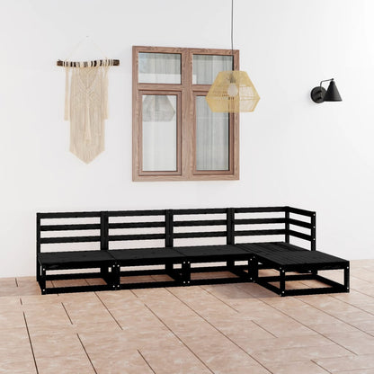 Set Divani da Giardino 5 pz Nero in Legno Massello di Pino