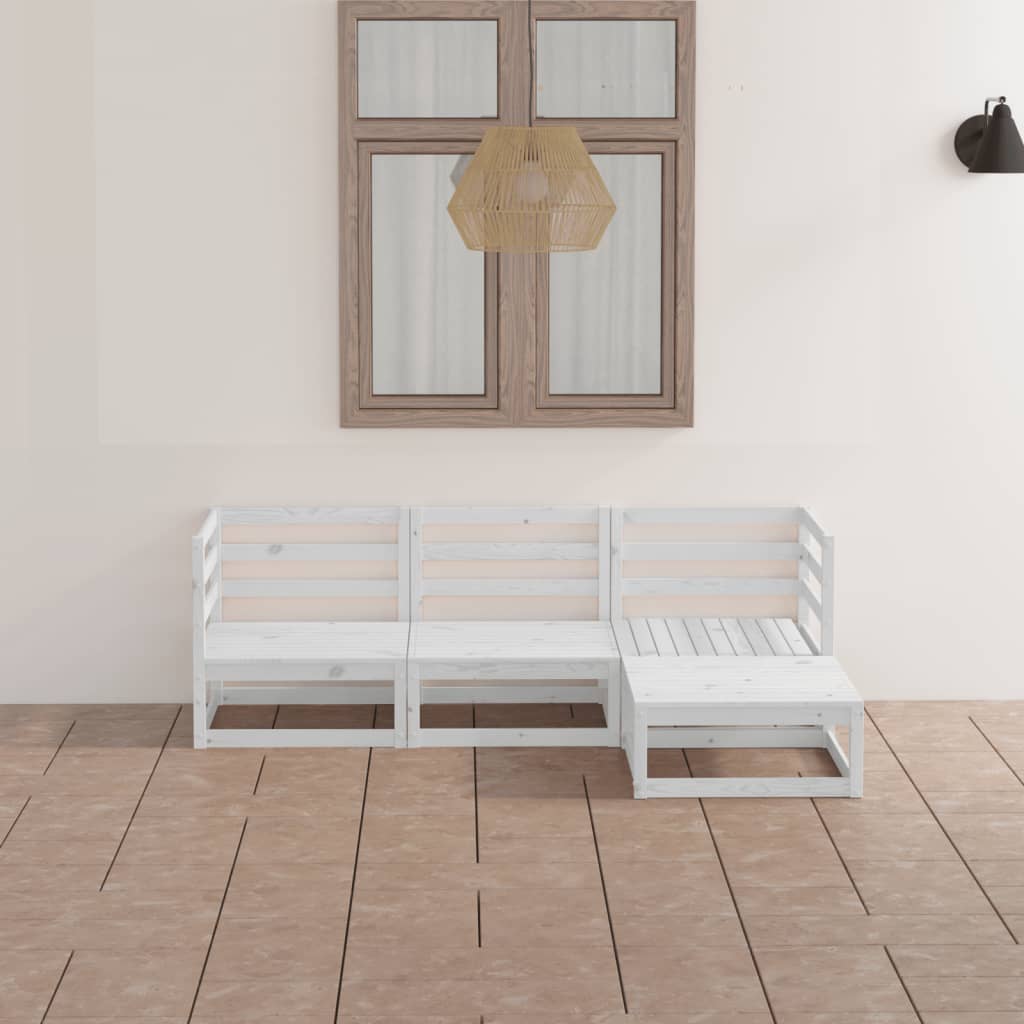 Set Divani da Giardino 4 pz Bianco in Legno Massello di Pino