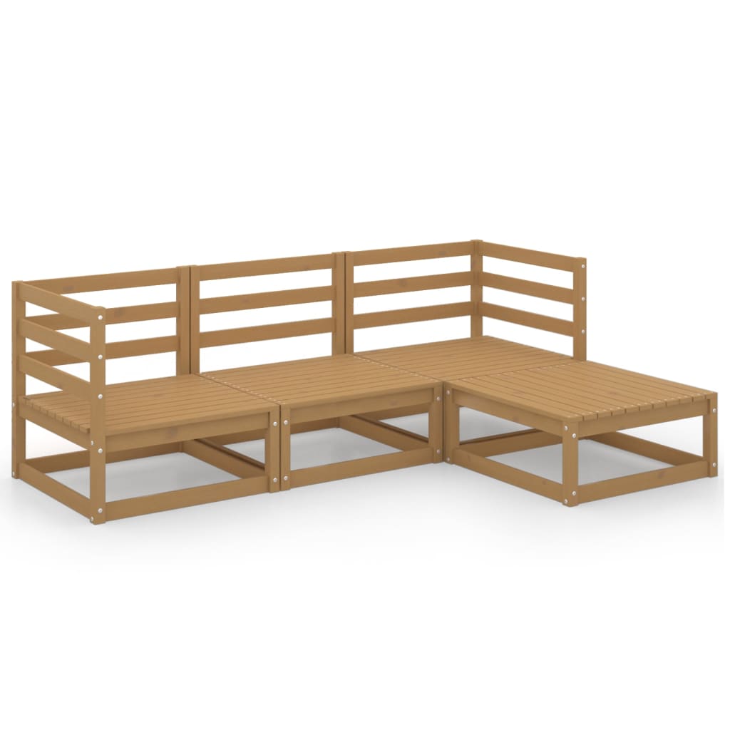 Set Salotto da Giardino 4 pz Marrone Ambra Legno Massello Pino