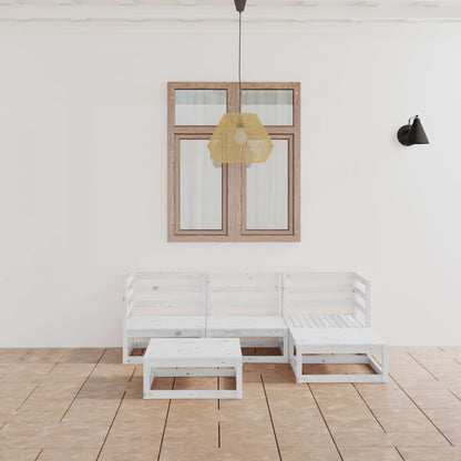 Set Divani da Giardino 5 pz Bianco in Legno Massello di Pino