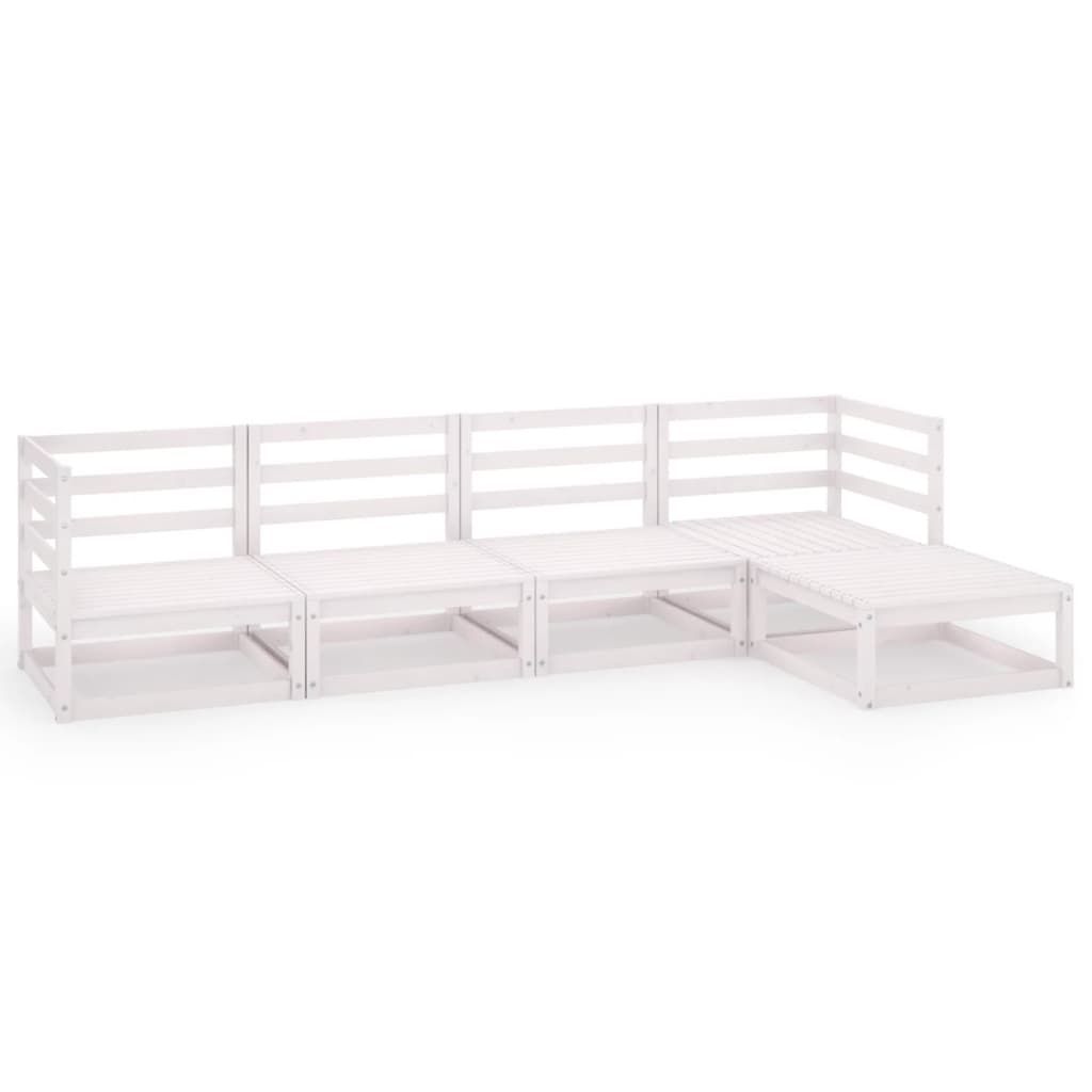 Set Divani da Giardino 5 pz Bianco in Legno Massello di Pino