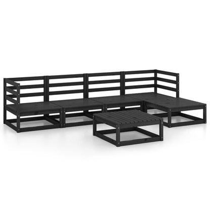 Set Divani da Giardino 6 pz Nero in Legno Massello di Pino
