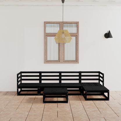 Set Divani da Giardino 6 pz Nero in Legno Massello di Pino