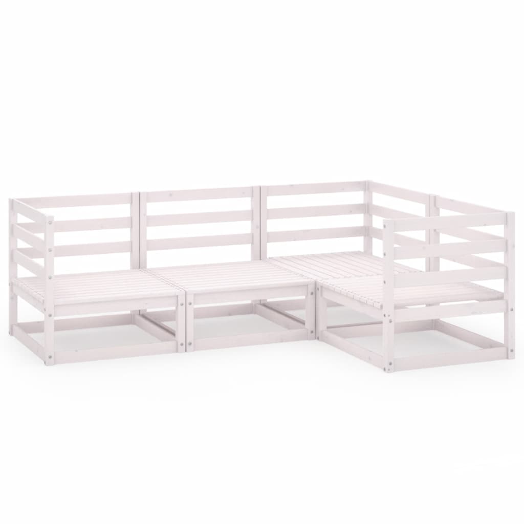 Set Divani da Giardino 4 pz Bianco in Legno Massello di Pino