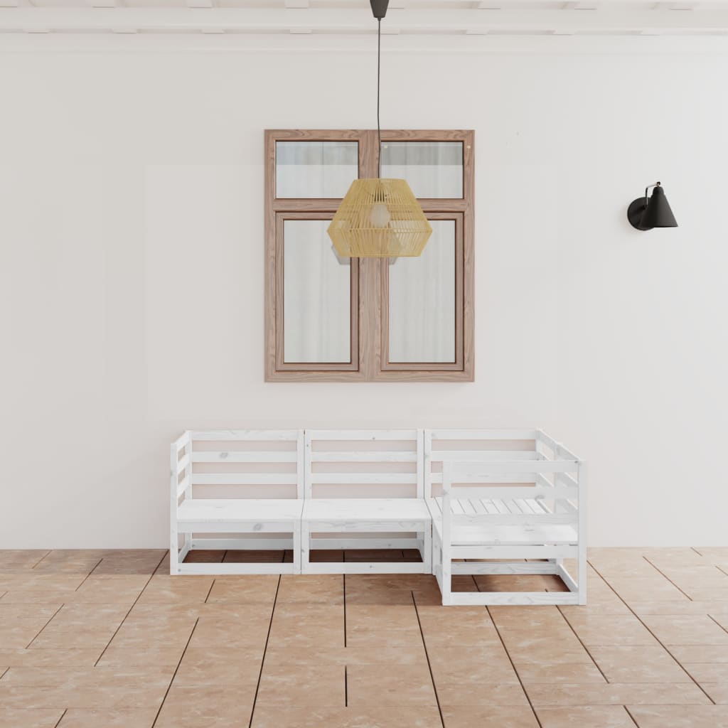 Set Divani da Giardino 4 pz Bianco in Legno Massello di Pino