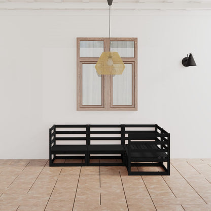 Set Divani da Giardino 4 pz Nero in Legno Massello di Pino
