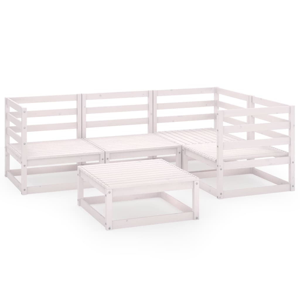 Set Divani da Giardino 5 pz Bianco in Legno Massello di Pino