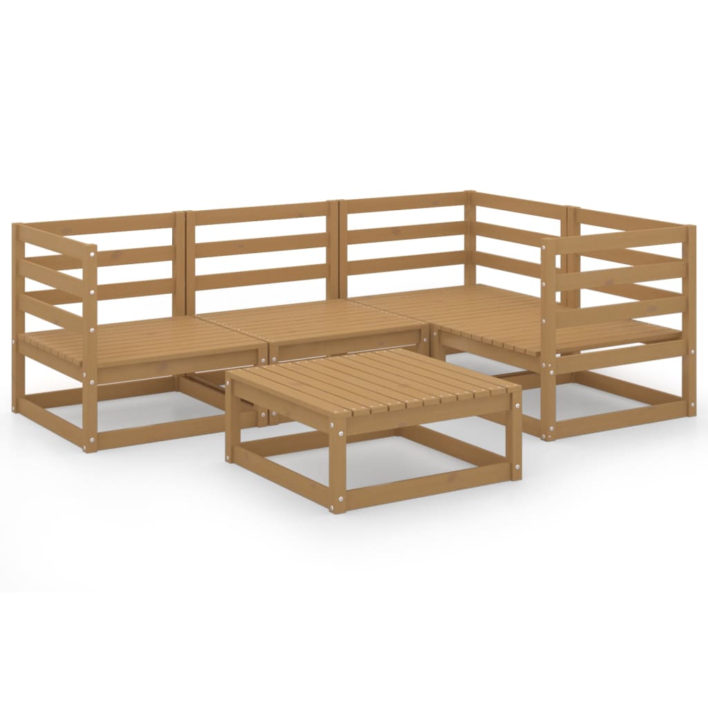 Set Salotto da Giardino 5pz Marrone Ambra Legno Massello Pino