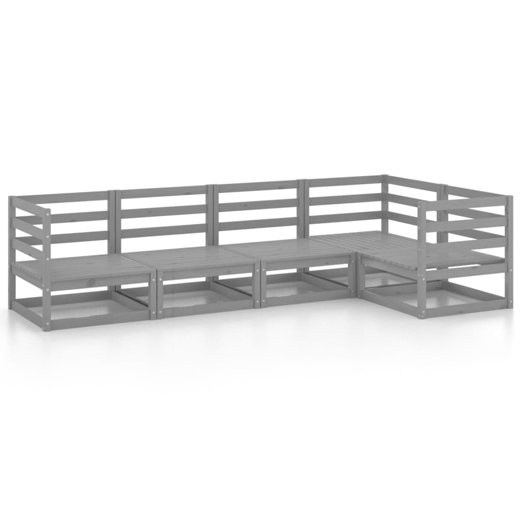 Set Divani da Giardino 5 pz Grigio in Legno Massello di Pino