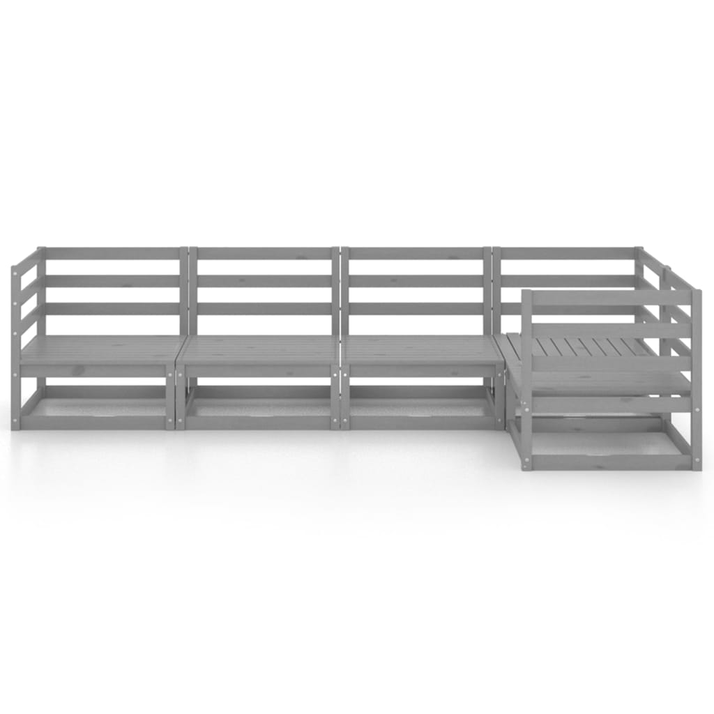 Set Divani da Giardino 5 pz Grigio in Legno Massello di Pino