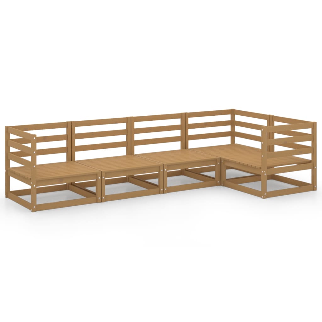 Set Salotto da Giardino 5pz Marrone Ambra Legno Massello Pino