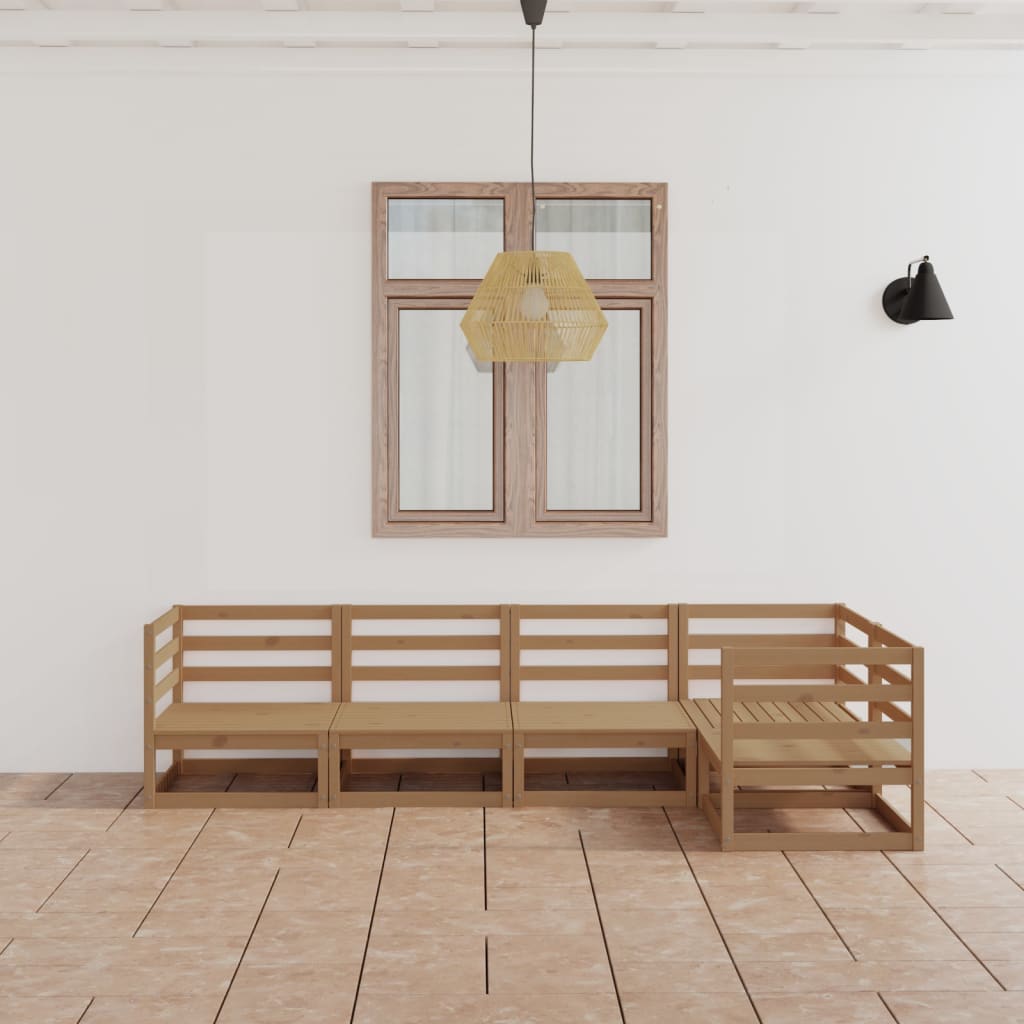 Set Salotto da Giardino 5pz Marrone Ambra Legno Massello Pino