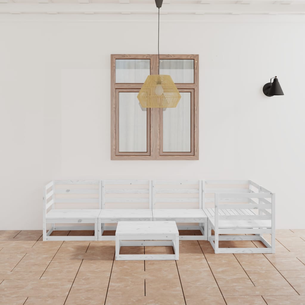 Set Divani da Giardino 6 pz Bianco in Legno Massello di Pino