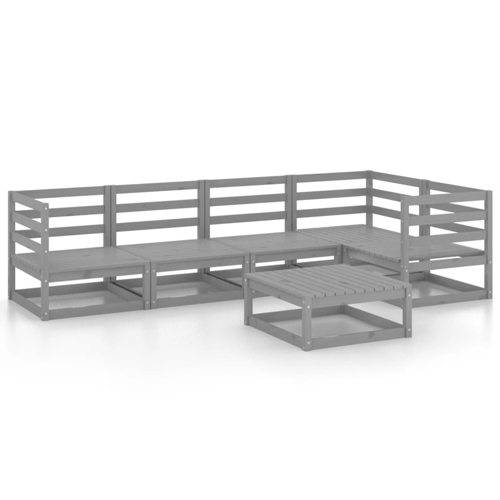 Set Divani da Giardino 6 pz Grigio in Legno Massello di Pino