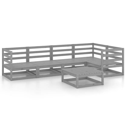 Set Divani da Giardino 6 pz Grigio in Legno Massello di Pino