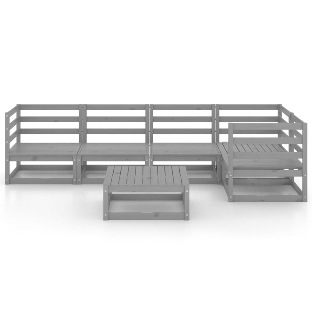 Set Divani da Giardino 6 pz Grigio in Legno Massello di Pino