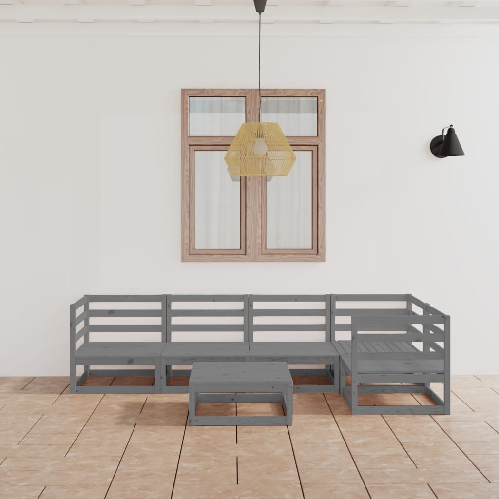 Set Divani da Giardino 6 pz Grigio in Legno Massello di Pino