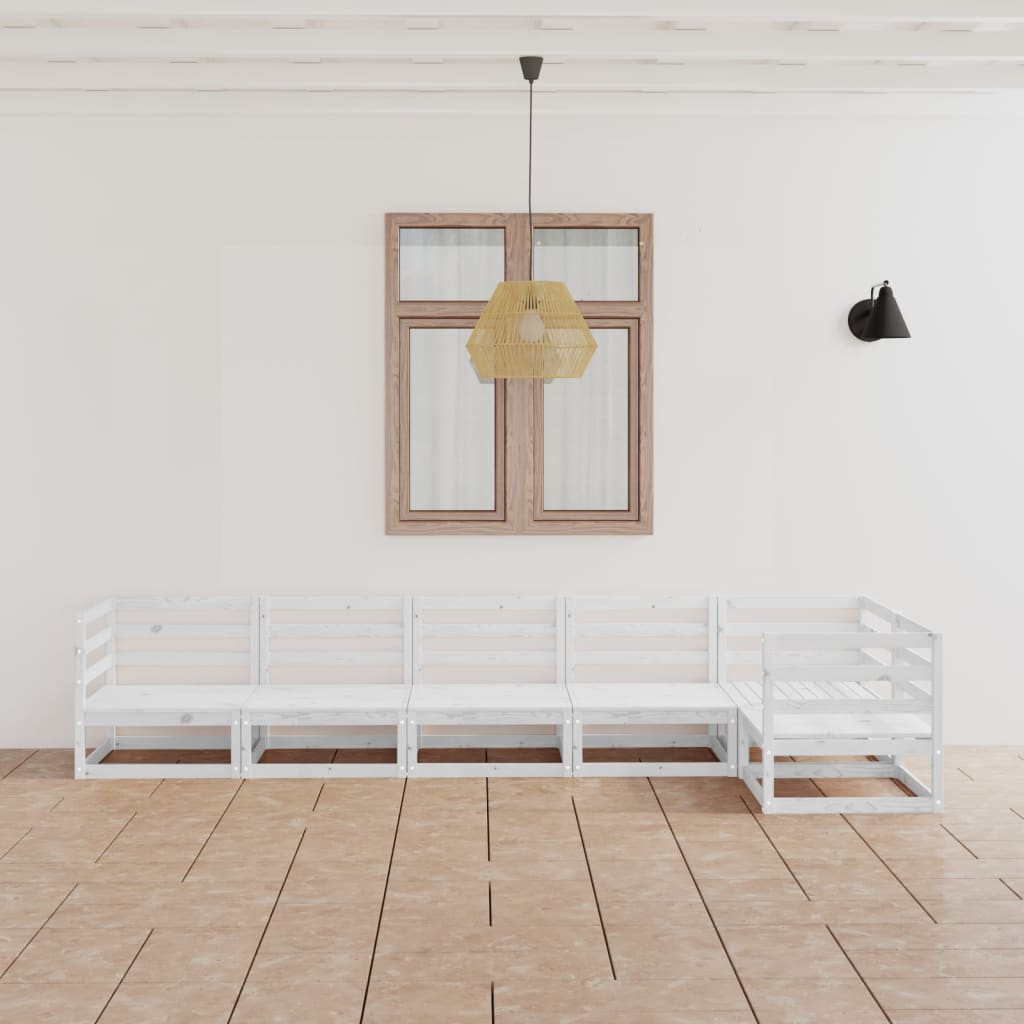 Set Divani da Giardino 6 pz Bianco in Legno Massello di Pino