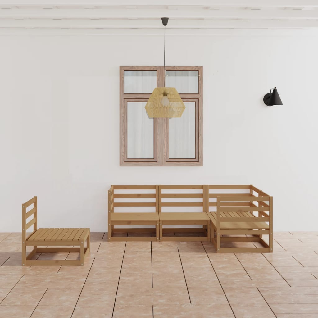 Set Salotto da Giardino 5pz Marrone Ambra Legno Massello Pino