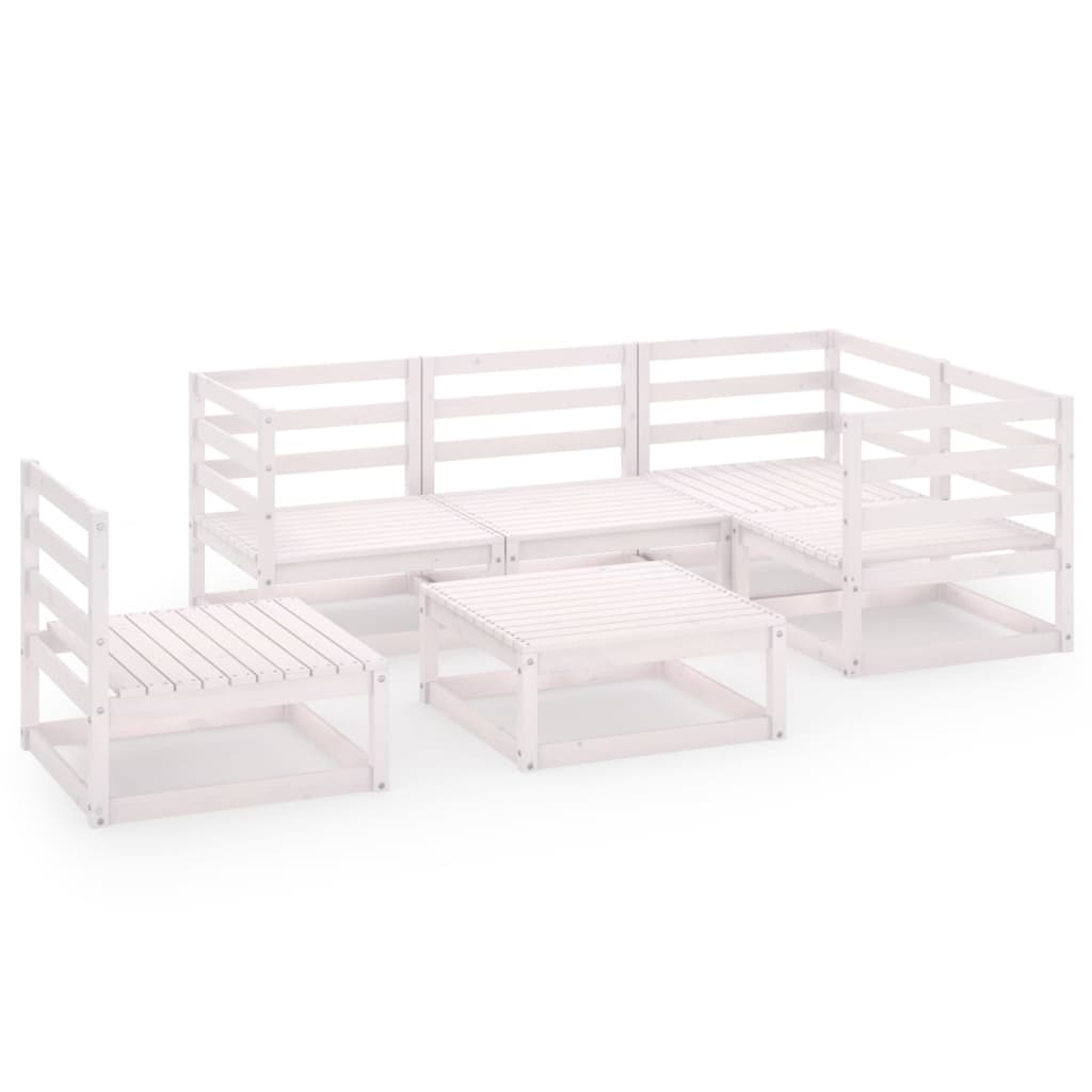 Set Divani da Giardino 6 pz Bianchi in Legno Massello di Pino