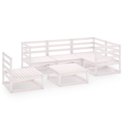 Set Divani da Giardino 6 pz Bianchi in Legno Massello di Pino