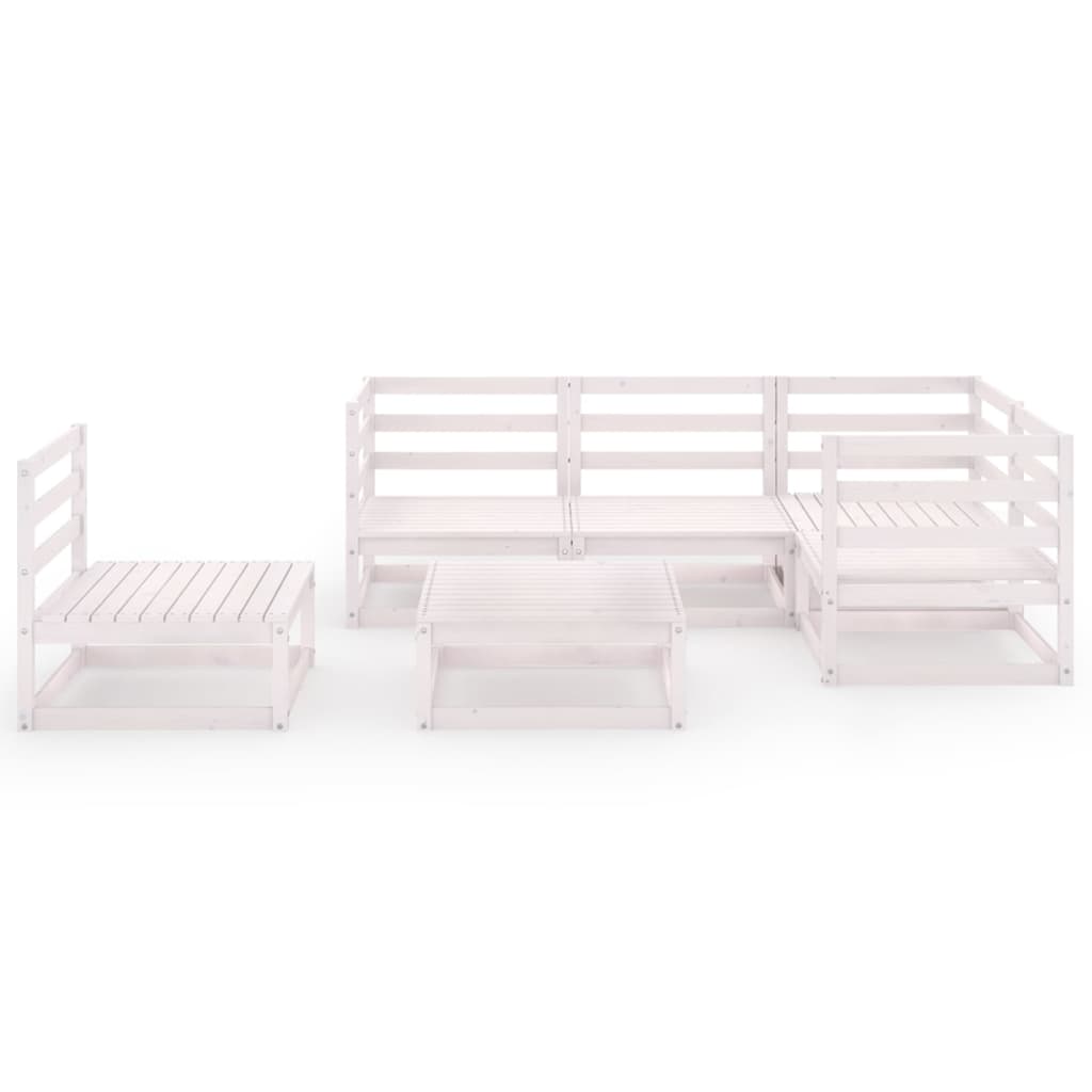 Set Divani da Giardino 6 pz Bianchi in Legno Massello di Pino