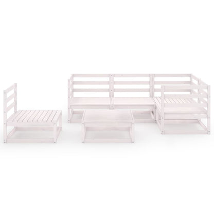 Set Divani da Giardino 6 pz Bianchi in Legno Massello di Pino