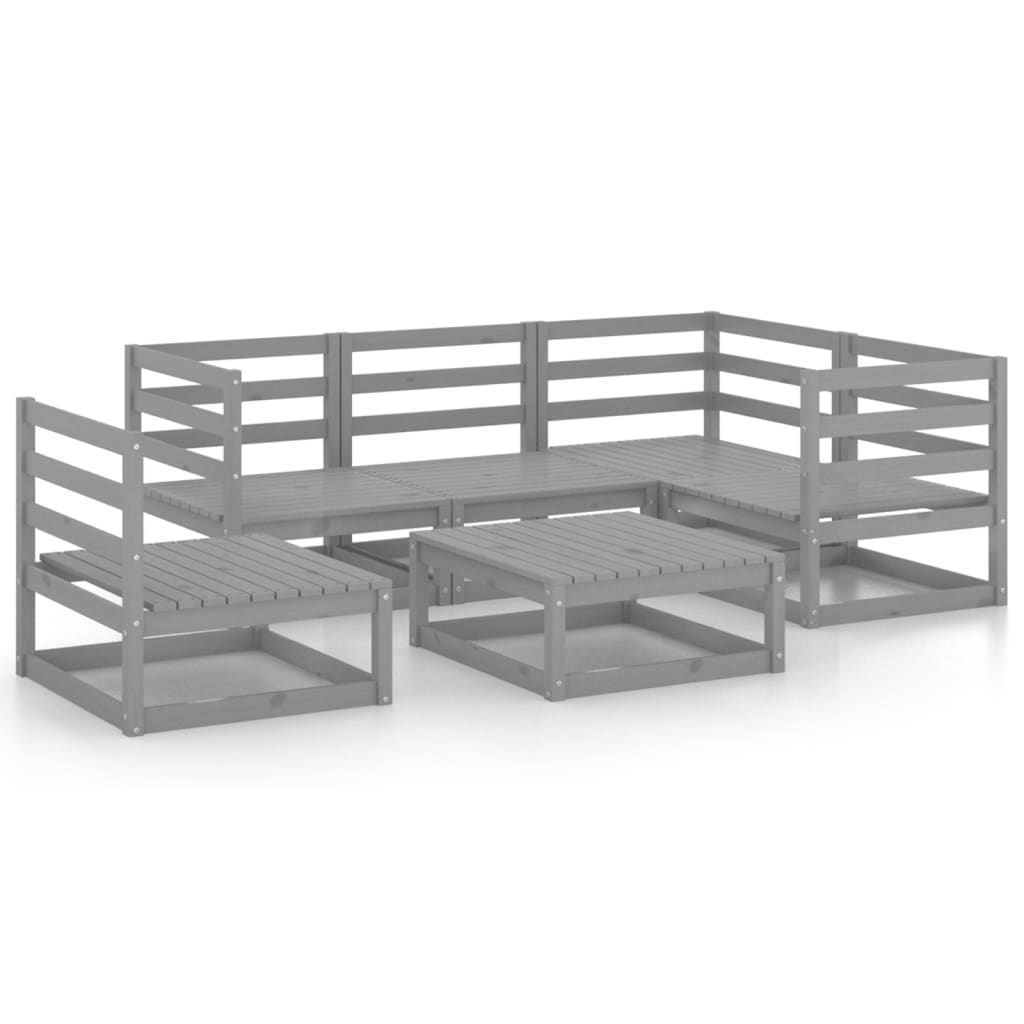 Set Divani da Giardino 6 pz Grigio in Legno Massello di Pino