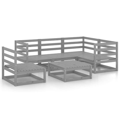 Set Divani da Giardino 6 pz Grigio in Legno Massello di Pino