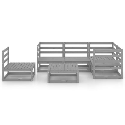 Set Divani da Giardino 6 pz Grigio in Legno Massello di Pino