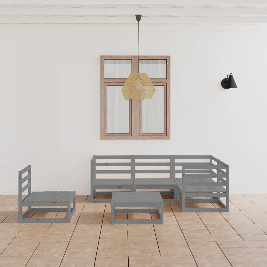 Set Divani da Giardino 6 pz Grigio in Legno Massello di Pino