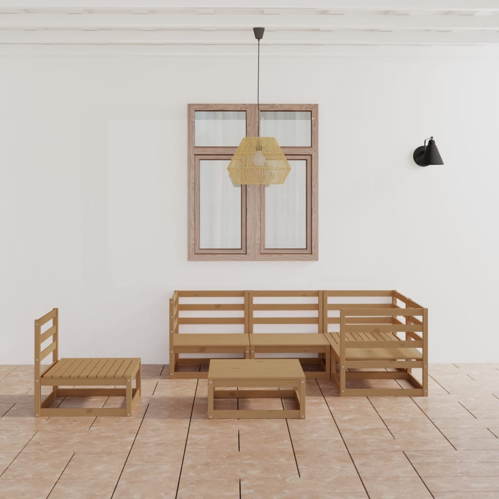 Set Salotto da Giardino 6pz Marrone Ambra Legno Massello Pino