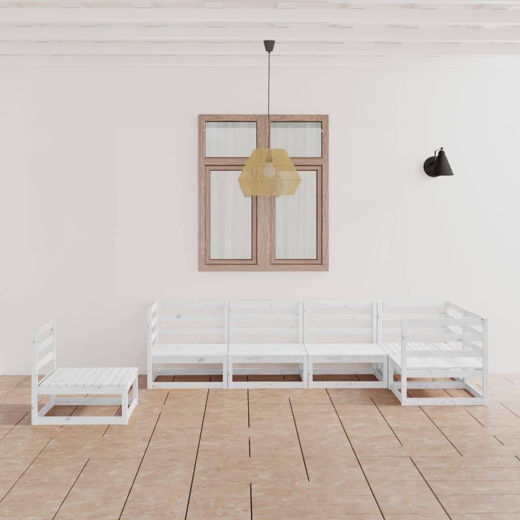Set Divani da Giardino 6 pz Bianco in Legno Massello di Pino
