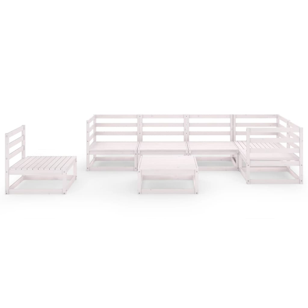 Set Divani da Giardino 7 pz Bianchi in Legno Massello di Pino