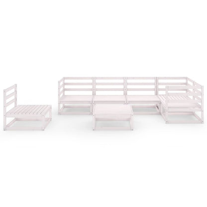 Set Divani da Giardino 7 pz Bianchi in Legno Massello di Pino