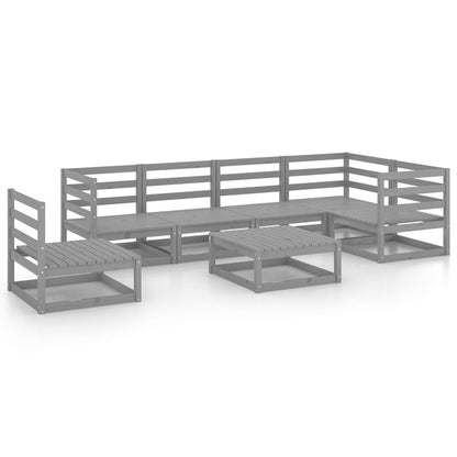 Set Divani da Giardino 7 pz Grigi in Legno Massello di Pino