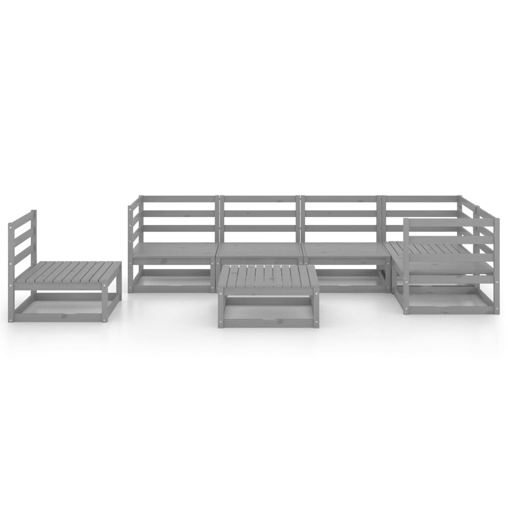 Set Divani da Giardino 7 pz Grigi in Legno Massello di Pino