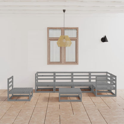 Set Divani da Giardino 7 pz Grigi in Legno Massello di Pino