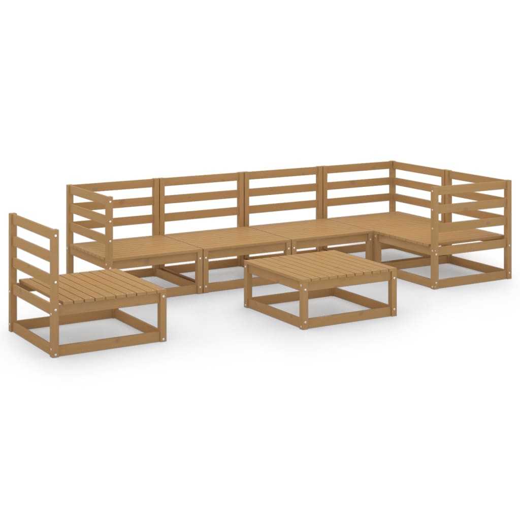 Set Salotto da Giardino 7pz Marrone Ambra Legno Massello Pino