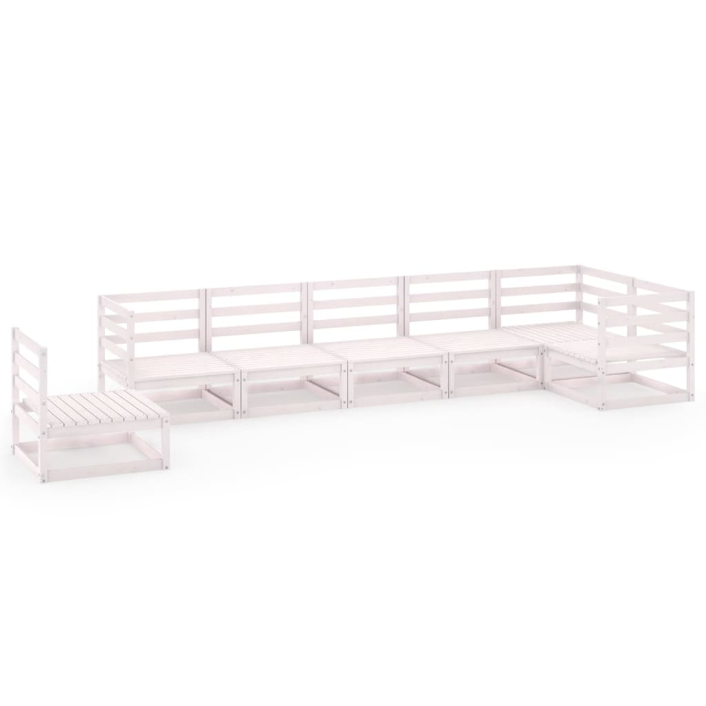 Set Divani da Giardino 7pz Bianco in Legno Massello di Pino