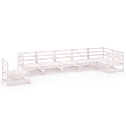 Set Divani da Giardino 7pz Bianco in Legno Massello di Pino