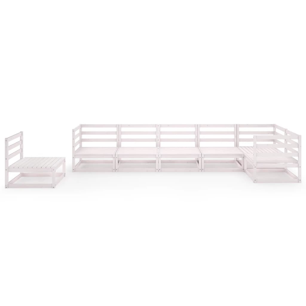 Set Divani da Giardino 7pz Bianco in Legno Massello di Pino
