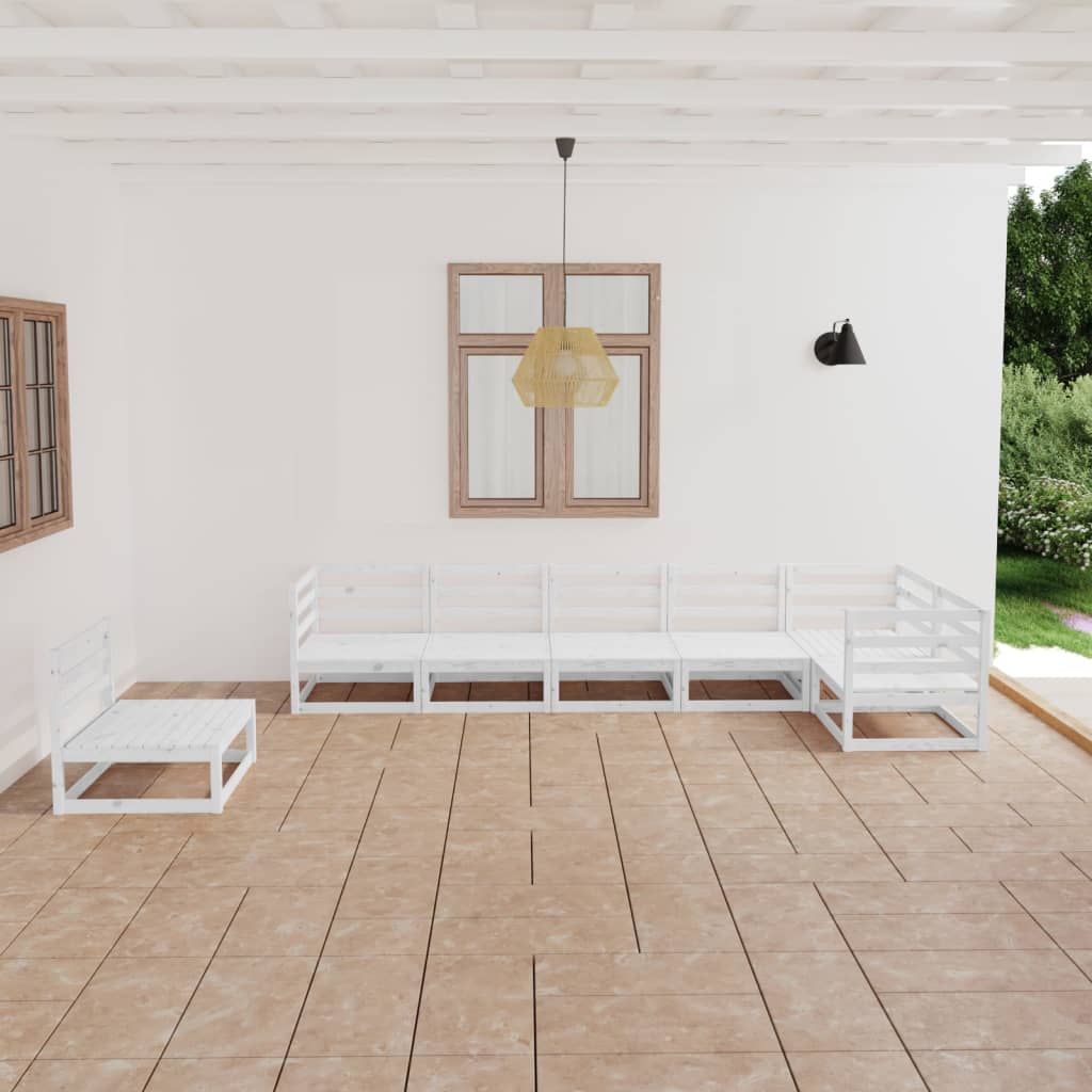 Set Divani da Giardino 7pz Bianco in Legno Massello di Pino