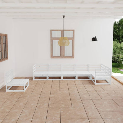 Set Divani da Giardino 7pz Bianco in Legno Massello di Pino