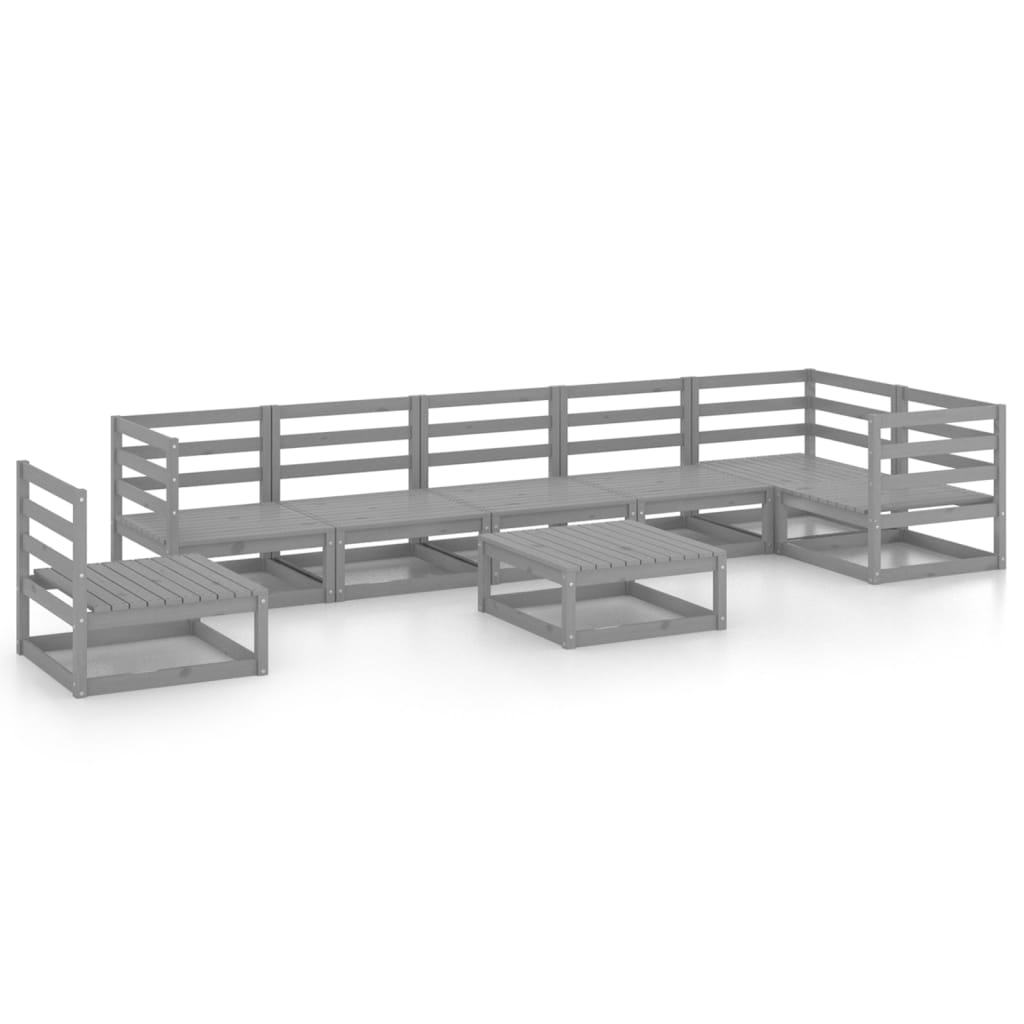 Set Divani da Giardino 8 pz Grigio in Legno Massello di Pino